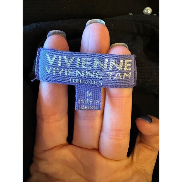 Vivienne Tam Dress Women Medium Black Peter Pan Jeweled Collar‎ A Line Cocktail - Picture 8 of 10